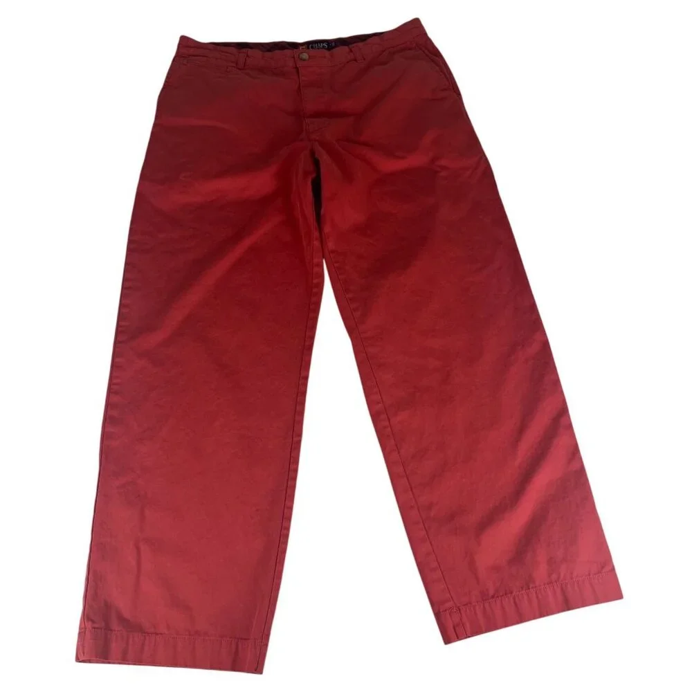 Chaps Straight Leg Chino Pants Men 36 Red Flat Front Trouser Pockets 100% Cotton - Picture 1 of 8